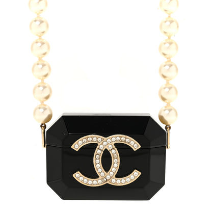 Chanel Resin Crystal Pearl Airpods Pro Holder Necklace Black Pearly White 4 of 6
