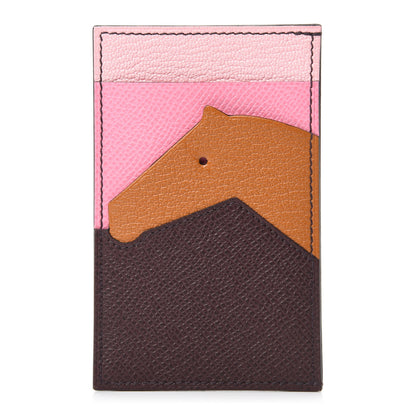 Hermes Epsom Chevre Mysore Les Petits Chevaux Card Holder Rouge Sellier Caramel Pink Rose Sakura 1 of 8