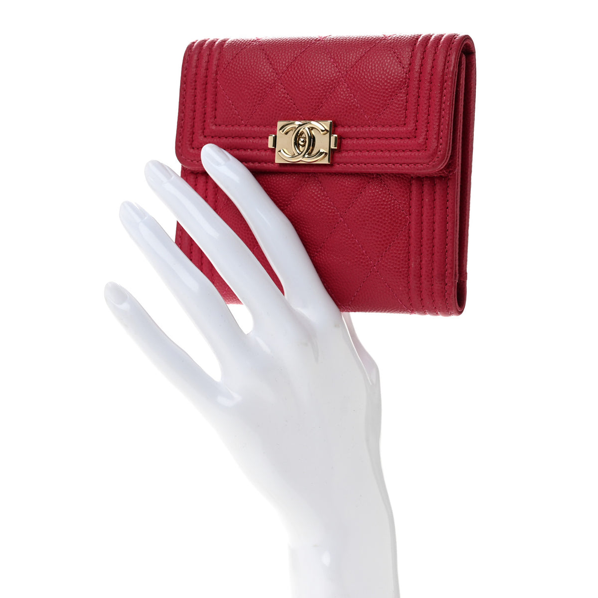 Caviar Quilted Compact Boy Wallet Pink