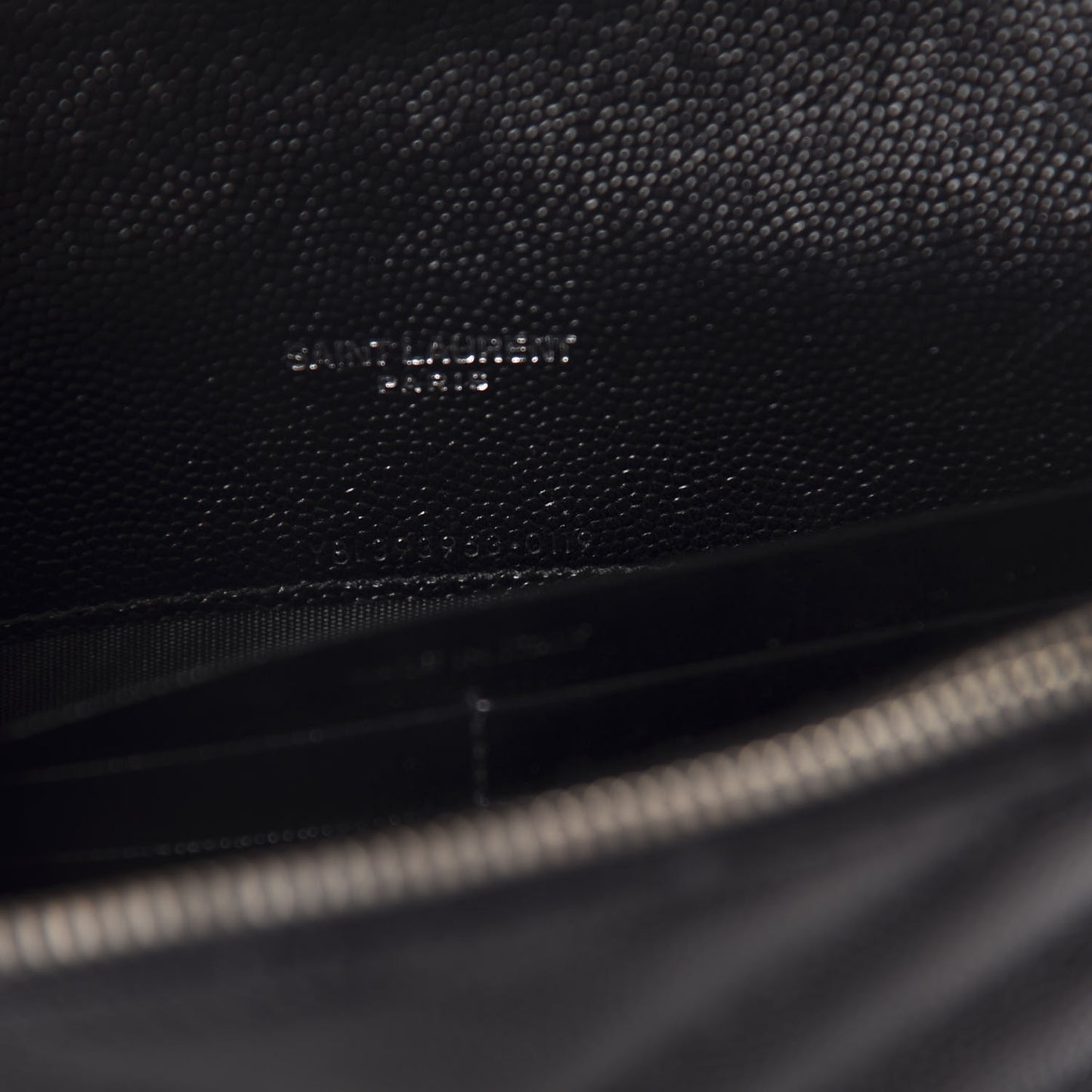 Grain De Poudre Matelasse Chevron Monogram Envelope Chain Wallet Black