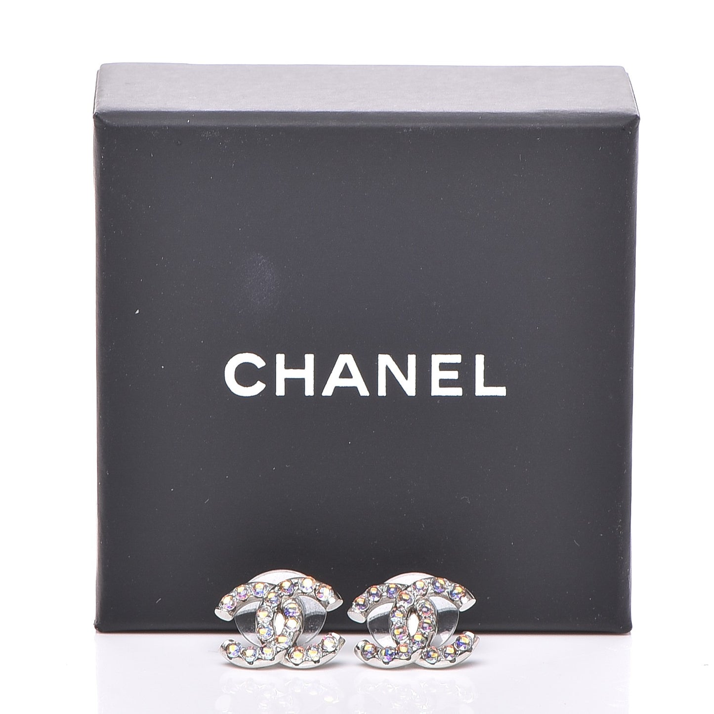 Iridescent Crystal CC Earrings Silver