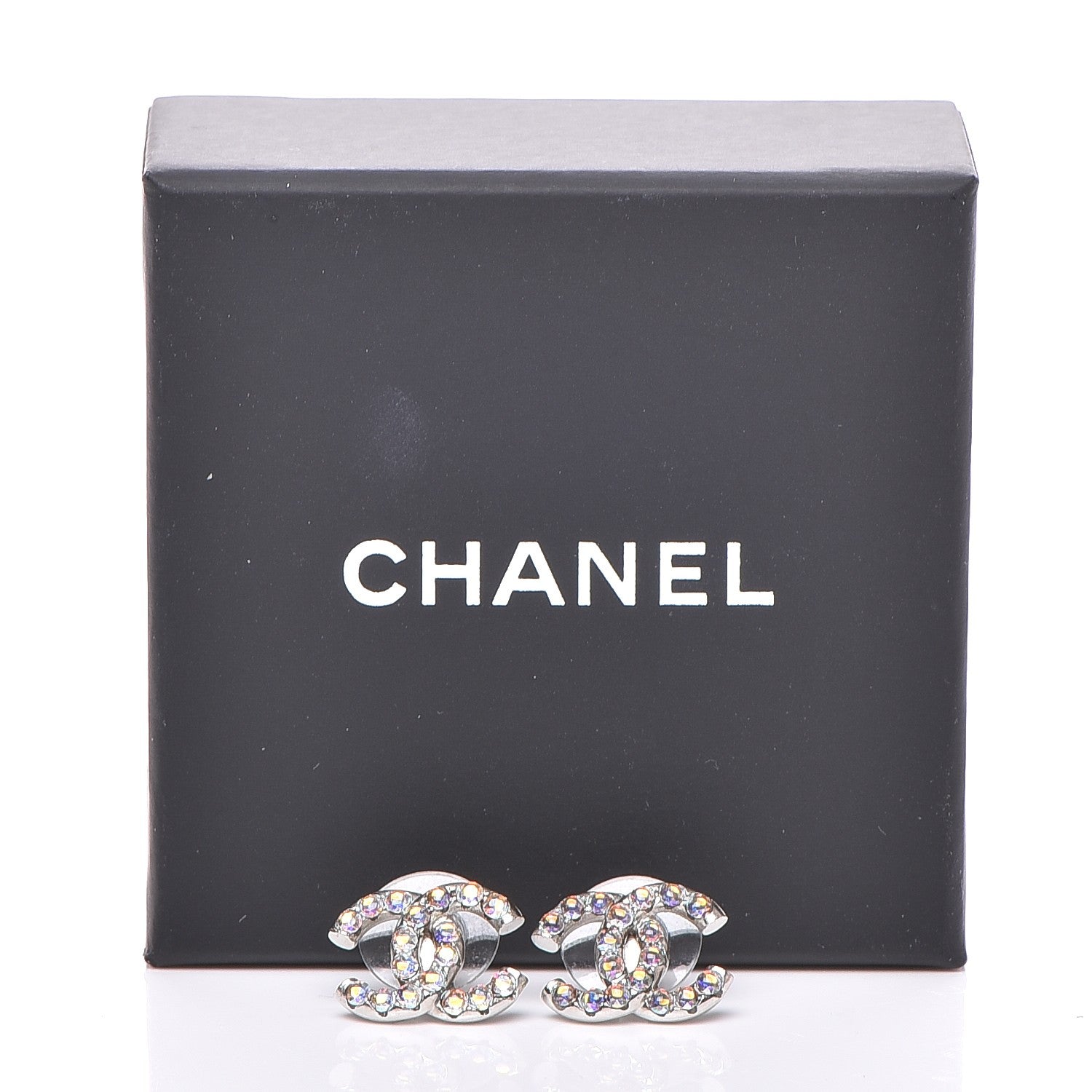 Chanel Iridescent Crystal CC Earrings Silver 5 of 5
