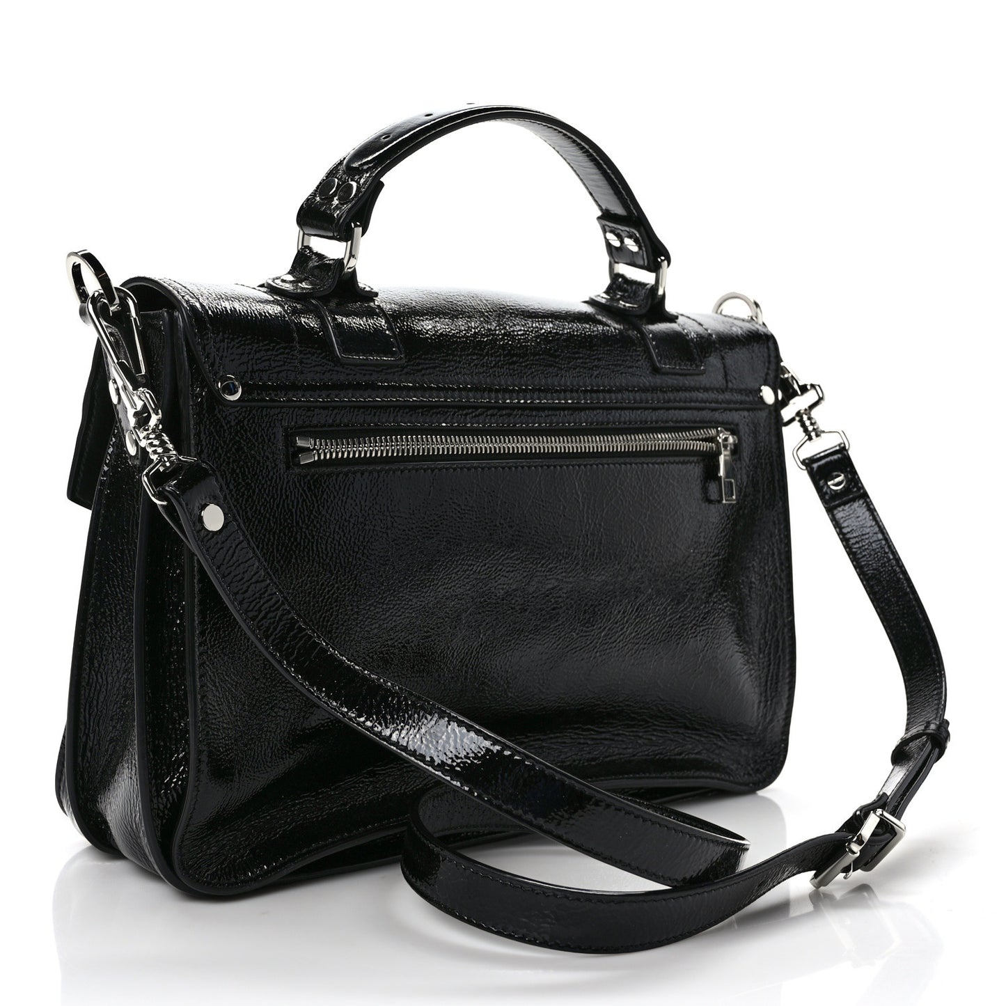 Crinkled Patent Calfskin Medium PS1 Satchel Black