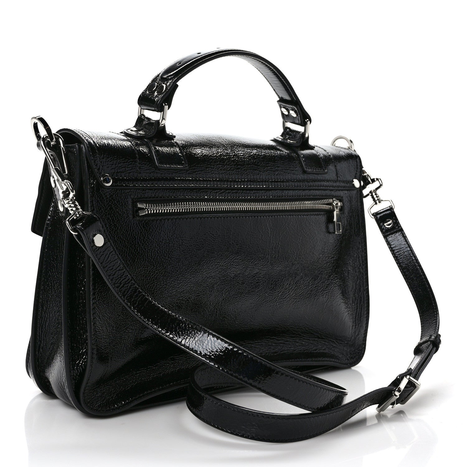 Proenza Schouler Crinkled Patent Calfskin Medium PS1 Satchel Black 3 of 8