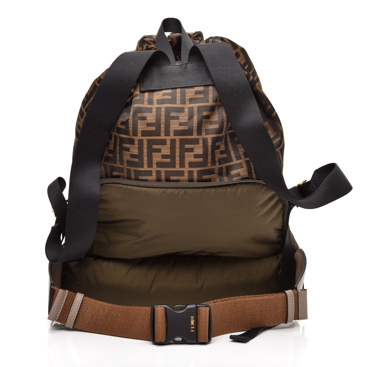 Fendi Nylon Dolmias Vitello Grace FF Convertible Drawstring Backpack Military Brown Tortora 7 of 14