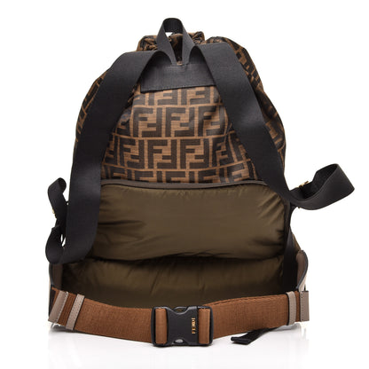 Fendi Nylon Dolmias Vitello Grace FF Convertible Drawstring Backpack Military Brown Tortora 7 of 14