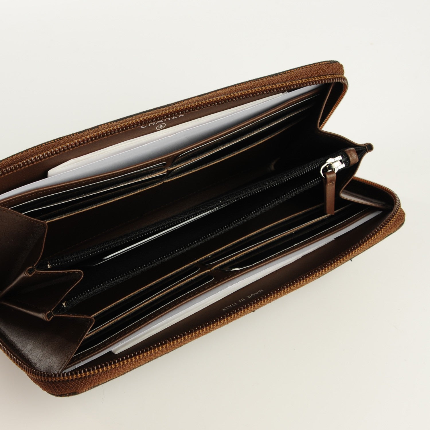 Chanel Iridescent Stamped Calfskin Large Timeless CC Gusset Zip Around Wallet Brown 7 of 7