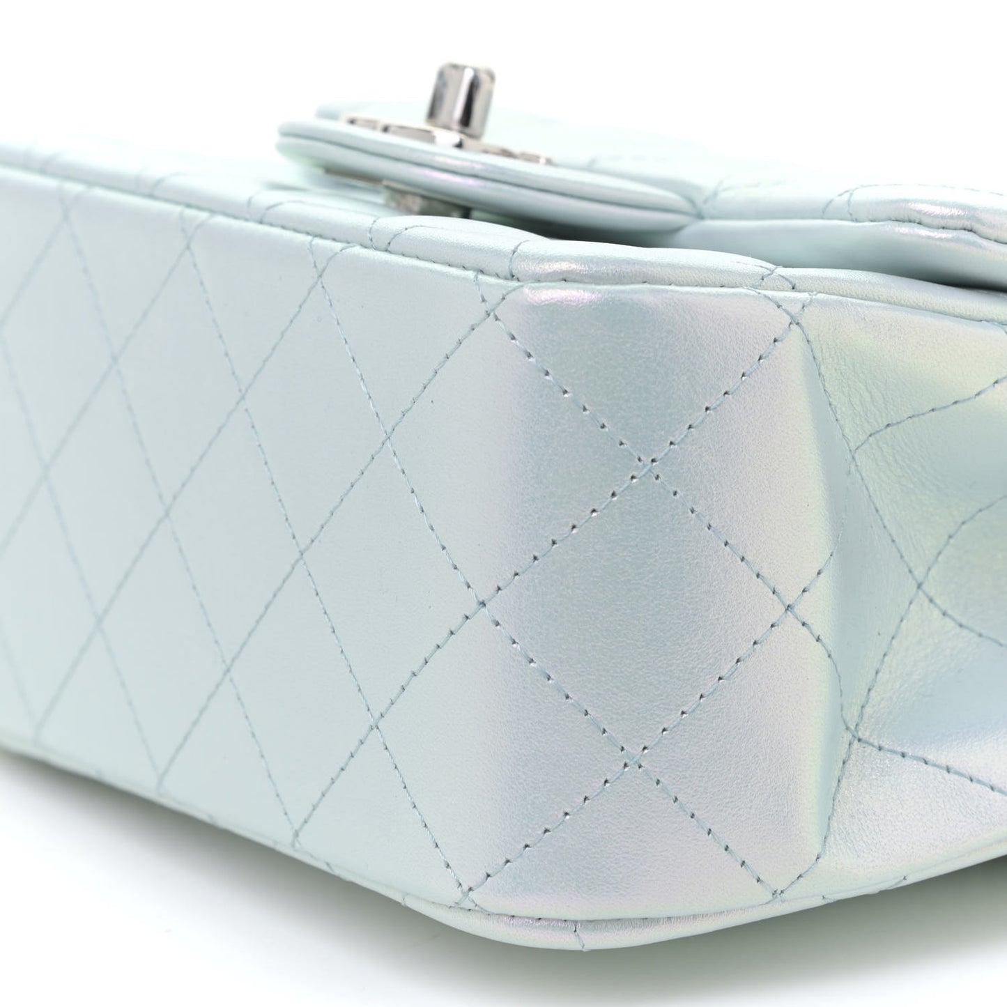 Iridescent Lambskin Quilted Mini Square Flap Light Blue