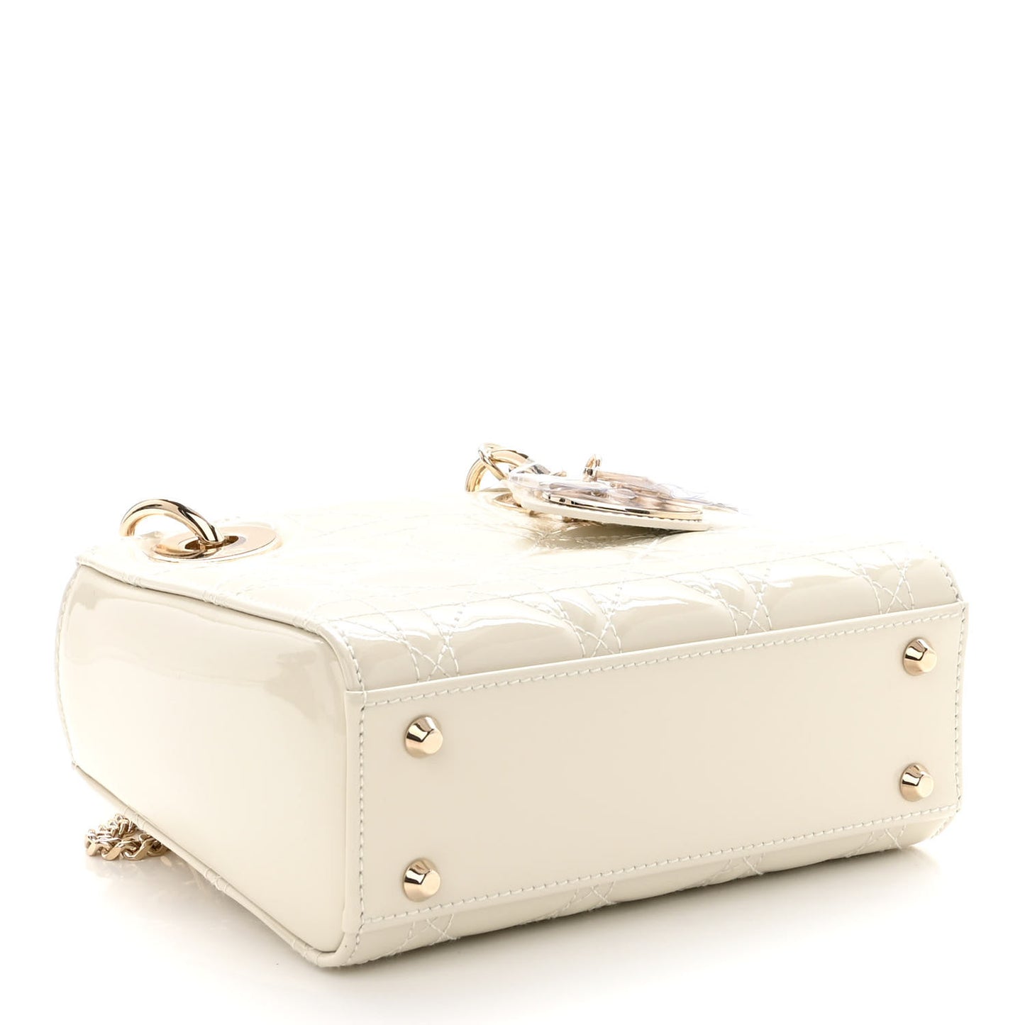 Patent Cannage Mini Lady Dior Ivory