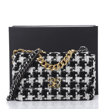 Chanel Tweed Quilted Large 19 Flap Black Ecru White 9 of 9