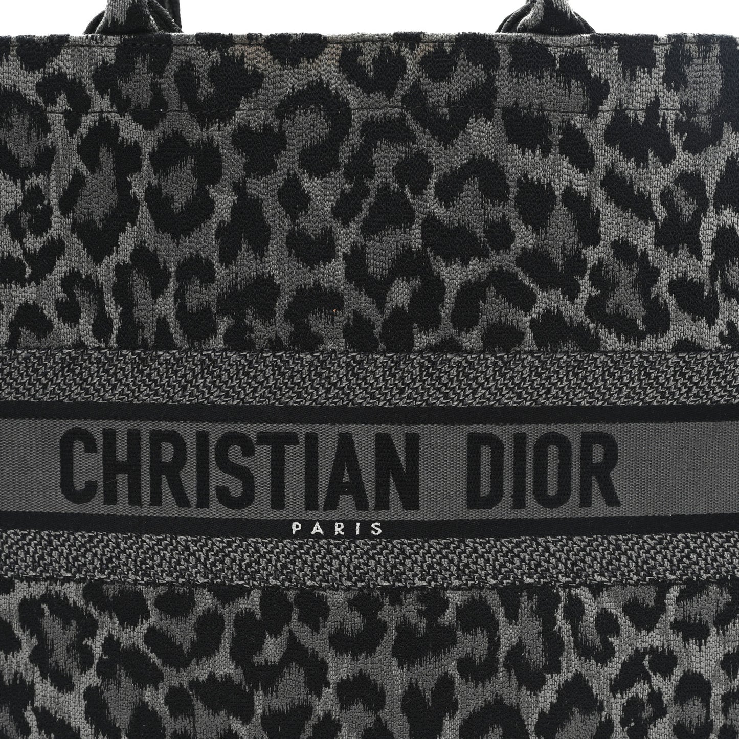 Canvas Mizza Embroidered Large Leopard Book Tote Grey