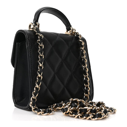 Chanel Lambskin Quilted Top Handle Flap Clutch With Chain Black 3 of 11
