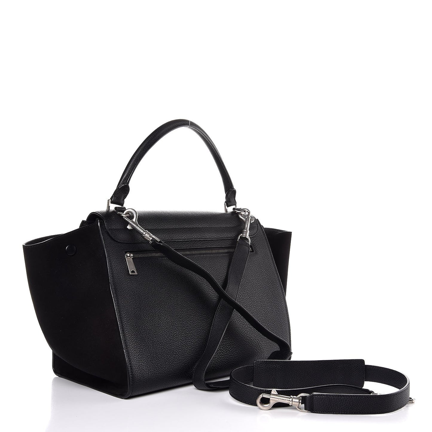 Drummed Calfskin Suede Medium Trapeze Black