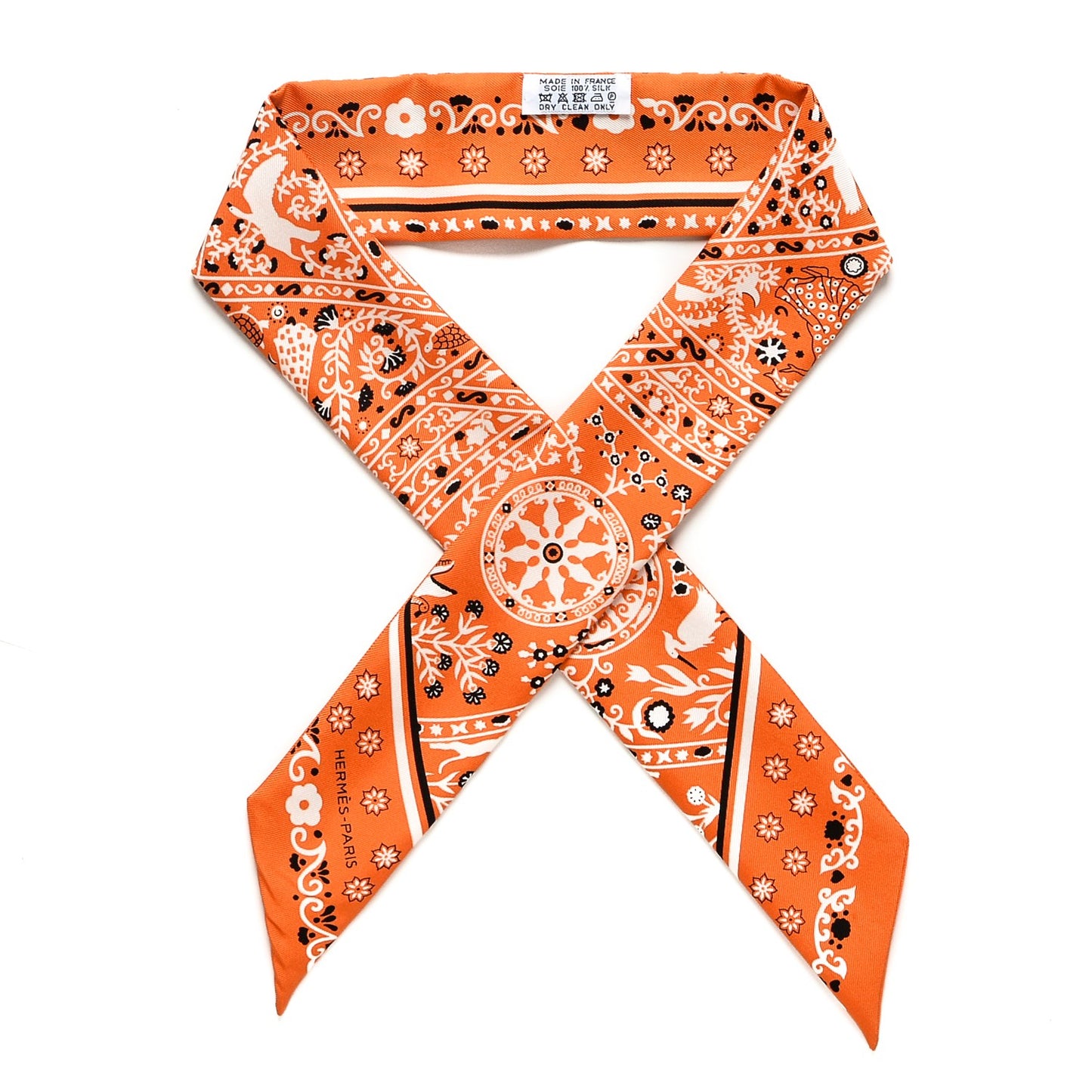 Silk Peuple Du Vent Bandana Twilly Orange Noir Blanc