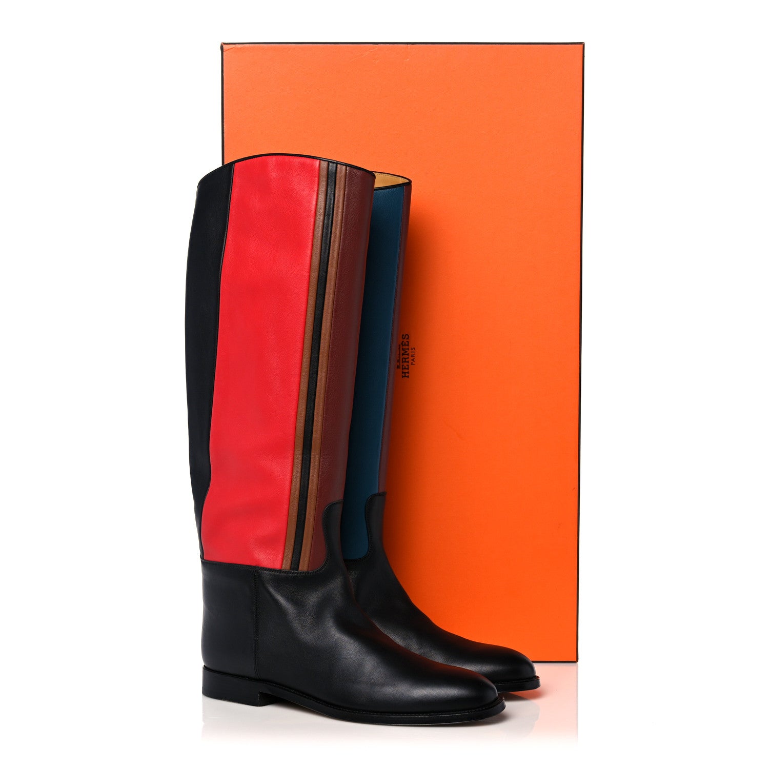 Hermes Calfskin Striped Riding Boots 39 Multicolor 12 of 12