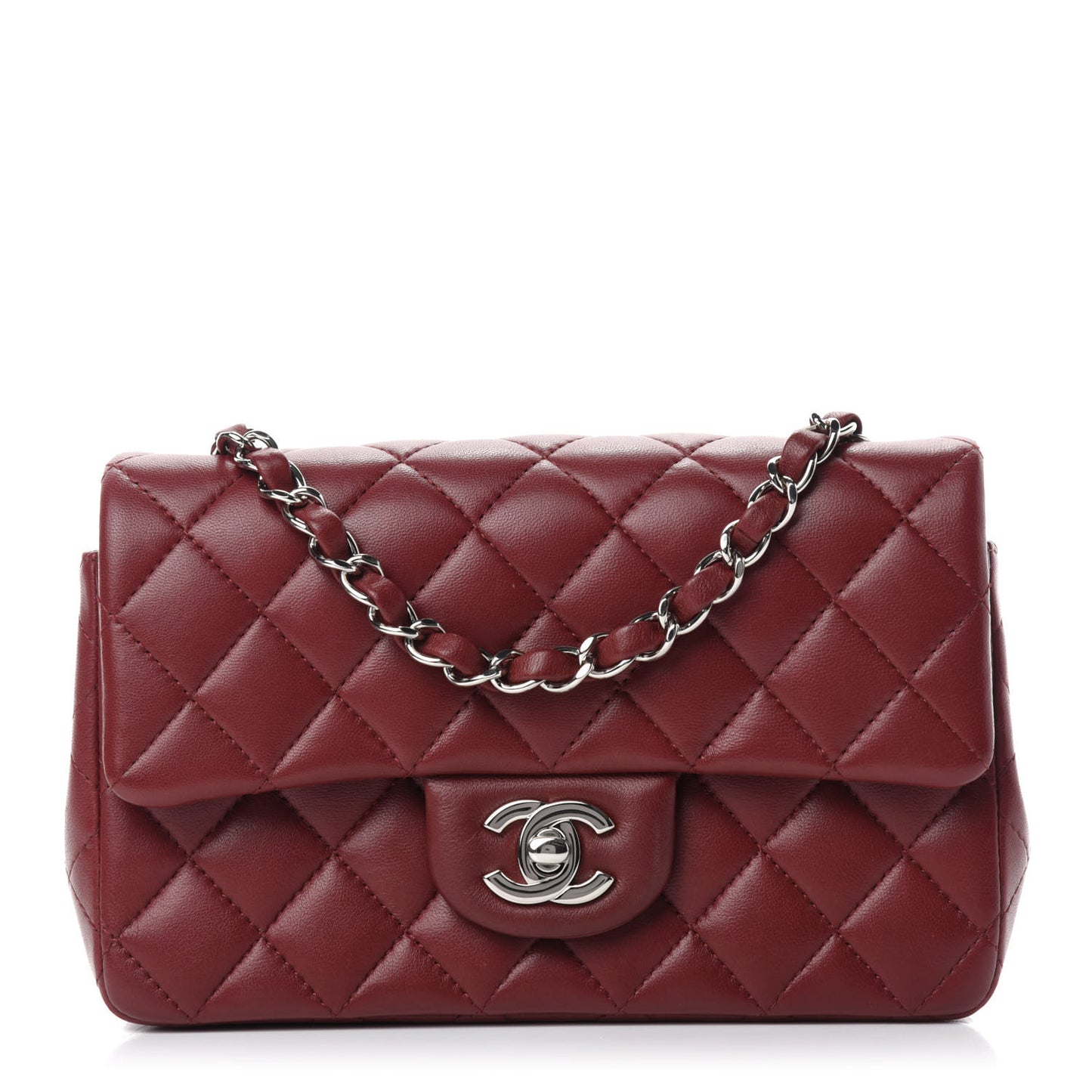 Lambskin Quilted Mini Rectangular Flap Burgundy