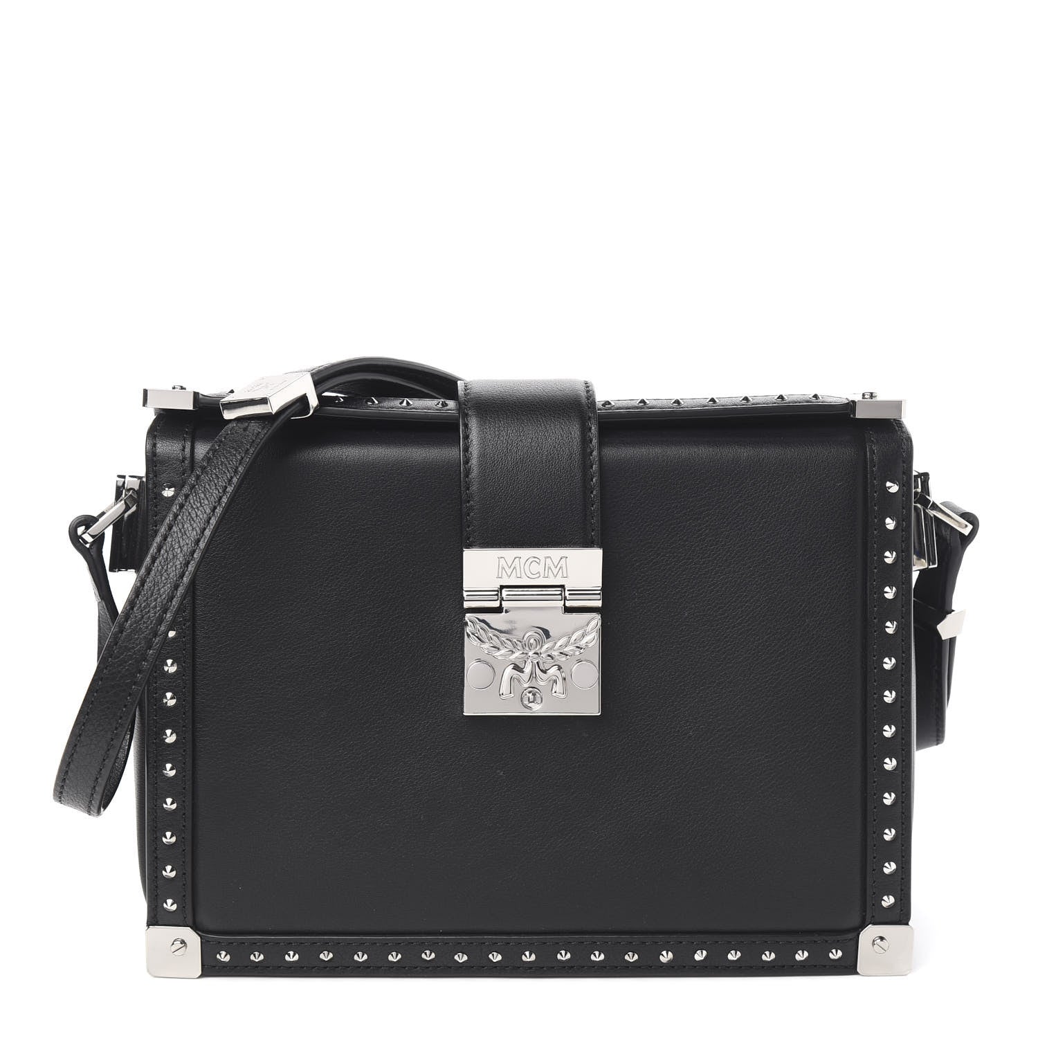MCM Calfskin Studded Outline Shoulder Bag Black 1 of 9
