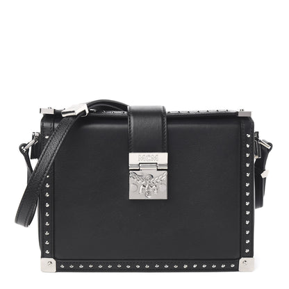 MCM Calfskin Studded Outline Shoulder Bag Black 1 of 9