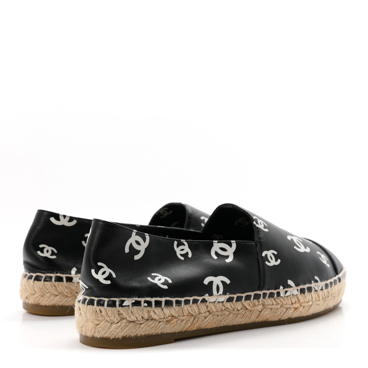 Chanel Lambskin Printed CC Espadrilles 39 Black White 5 of 11