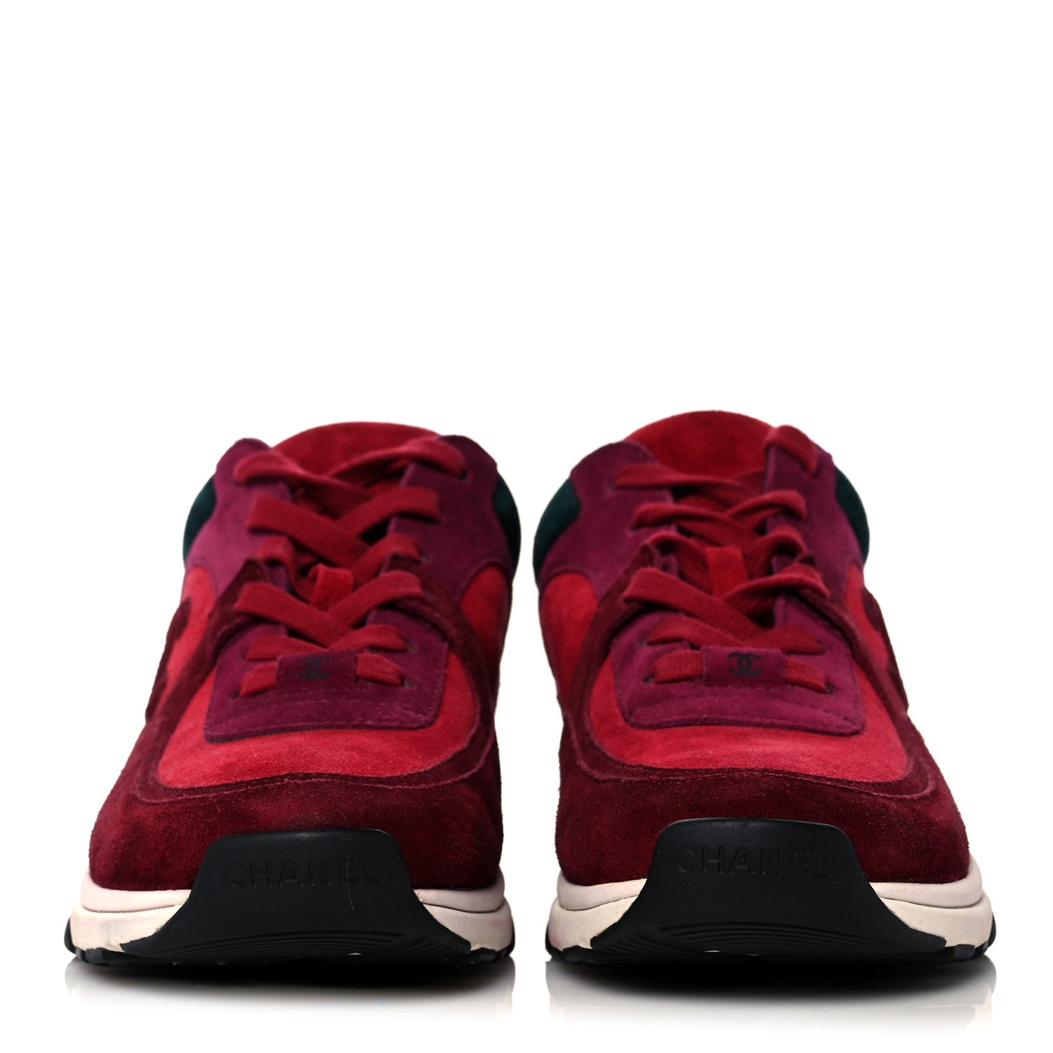 Chanel Suede Calfskin CC Sneakers 37 Burgundy Red 2 of 9