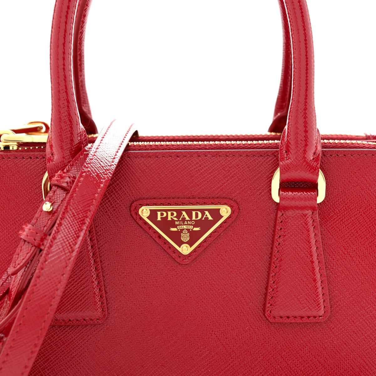 Saffiano Vernice Mini Galleria Double Zip Tote Scarlatto