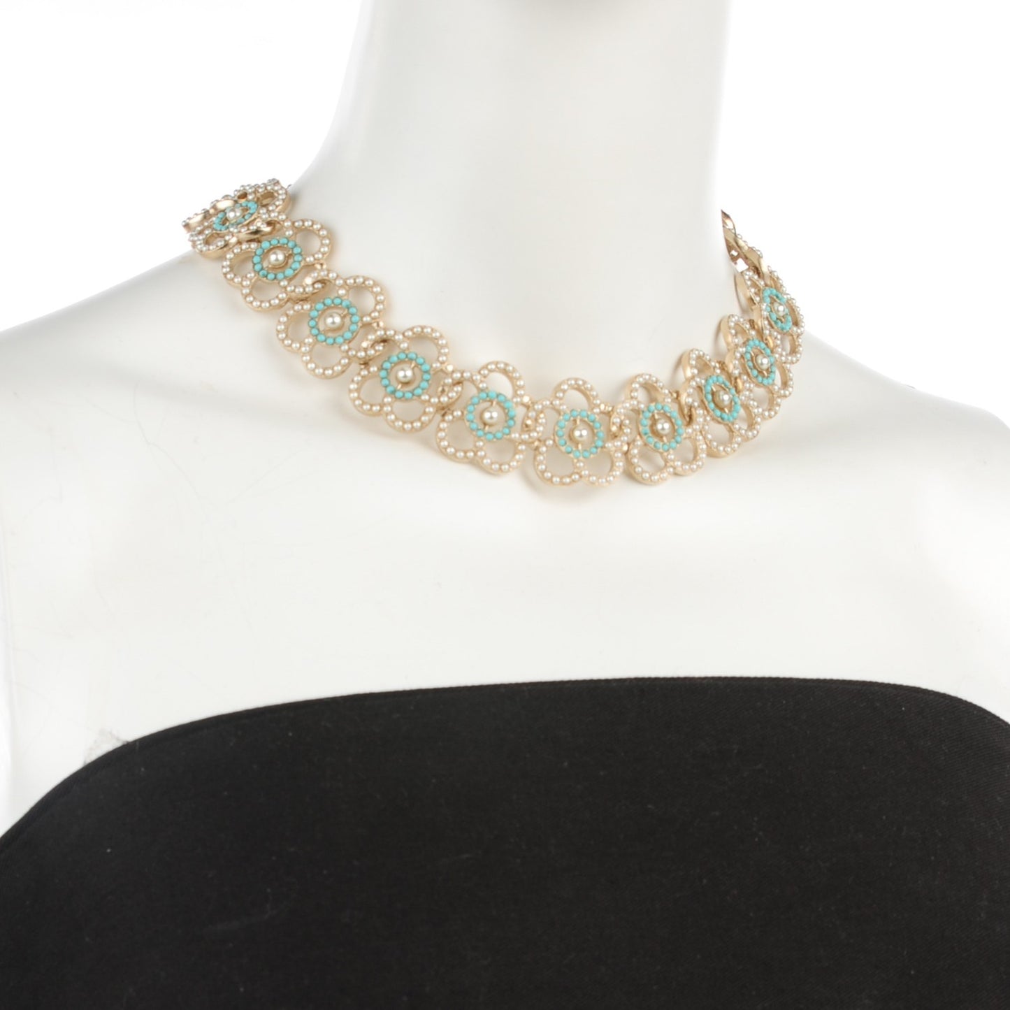 Bead Pearl CC Flower Necklace Gold