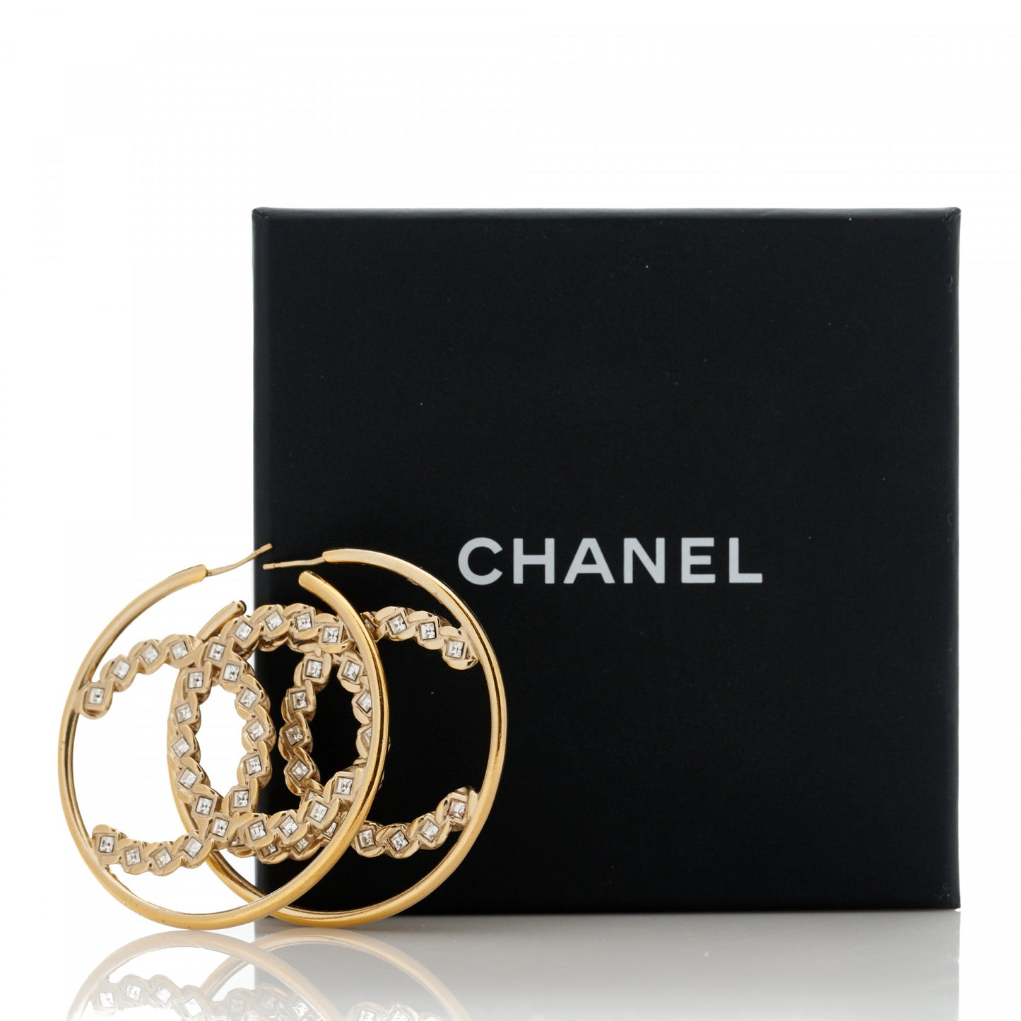 Crystal High Society CC Hoop Earrings Gold