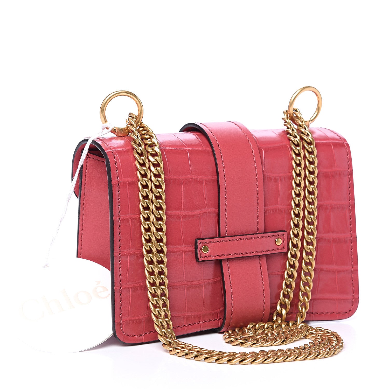 Chloe Calfskin Crocodile Embossed Mini Aby Chain Shoulder Bag Graphic Pink 2 of 7