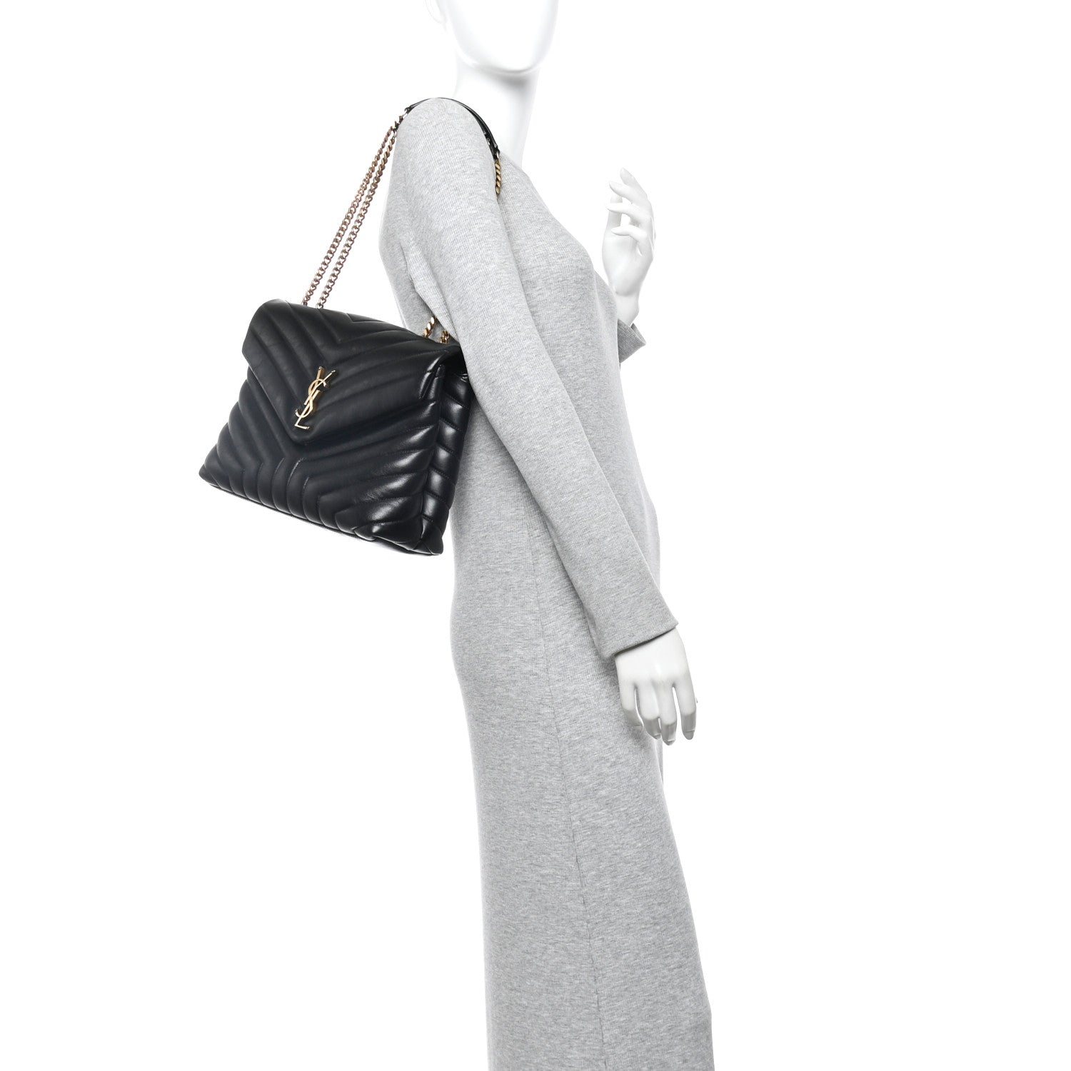Saint Laurent Calfskin Y Quilted Monogram Medium Loulou Chain Satchel Black 2 of 17