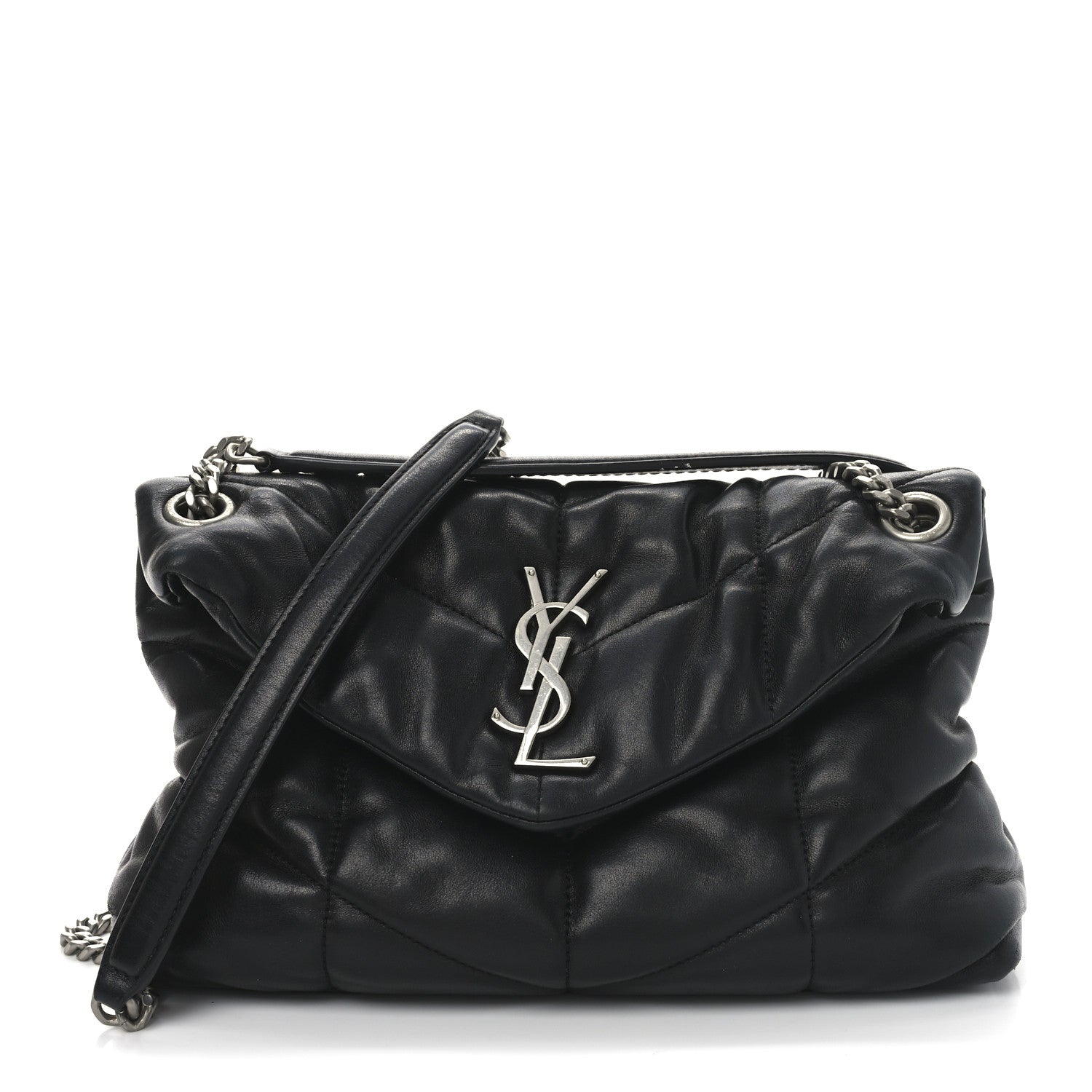 Saint Laurent Lambskin Quilted Small Loulou Puffer Monogram Chain Satchel Black 1 of 10