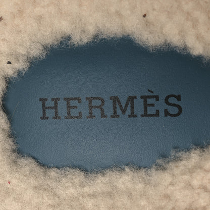 Hermes Suede Goatskin Woolskin Womens Chypre Sandals 38 Bleu Pinede Ecru 9 of 11