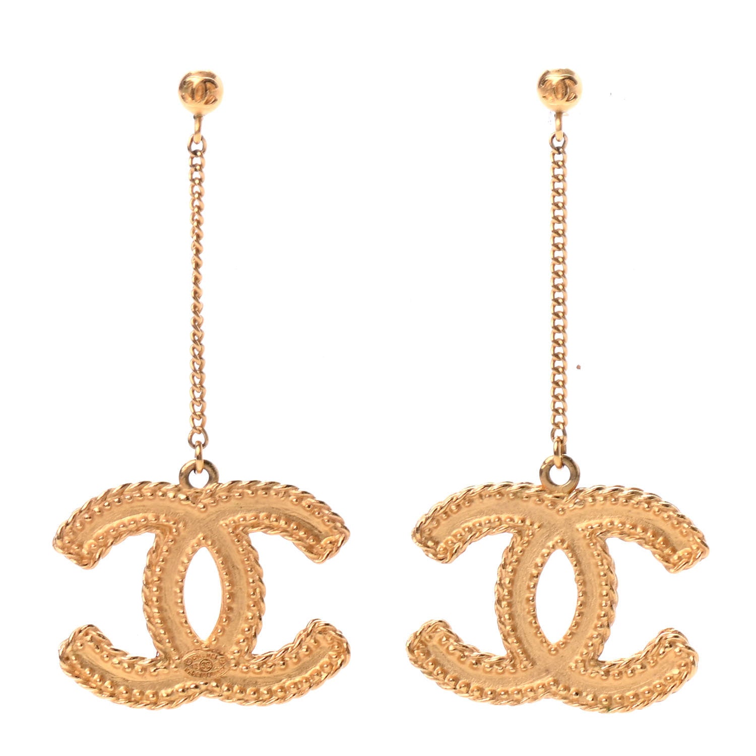 Chanel CC Drop Earrings Matte Gold 1 of 5