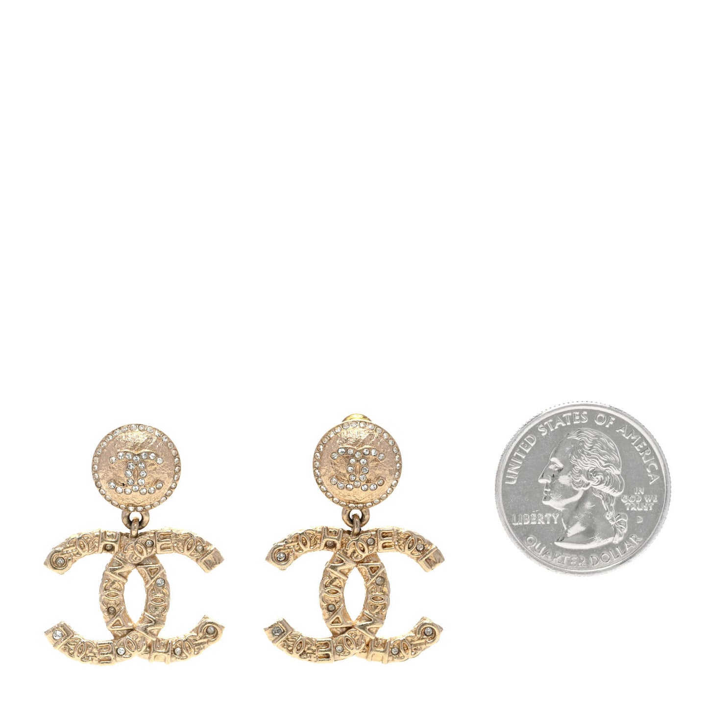 Crystal CC Drop Logo Earrings Gold