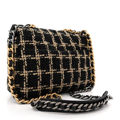 Chanel Tweed Quilted Medium Chanel 19 Flap Black Beige 3 of 10