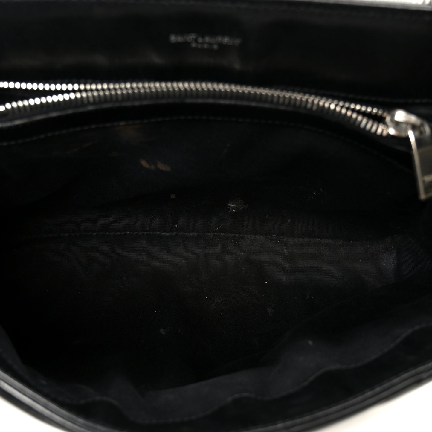 Calfskin Y Quilted Monogram Medium Loulou Chain Satchel Black