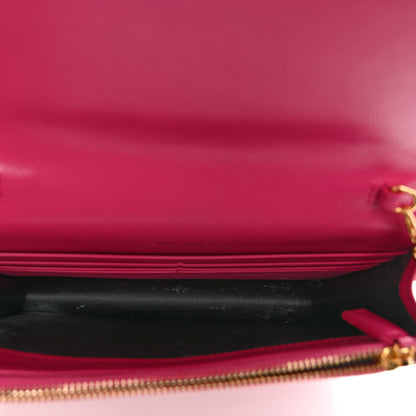 Saint Laurent Grain De Poudre Matelasse Chevron Monogram Envelope Chain Wallet Fresh Fuchsia 5 of 10