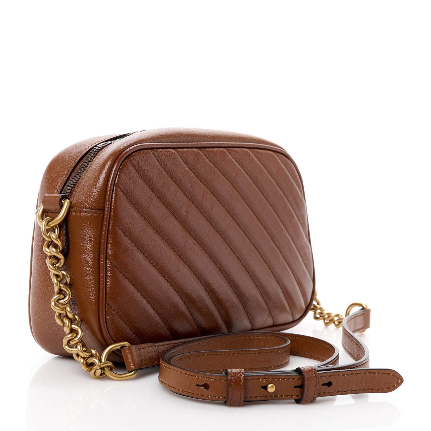 Gucci Glazed Calfskin Matelasse Diagonal Small GG Marmont Chain Shoulder Bag Cuir 3 of 13