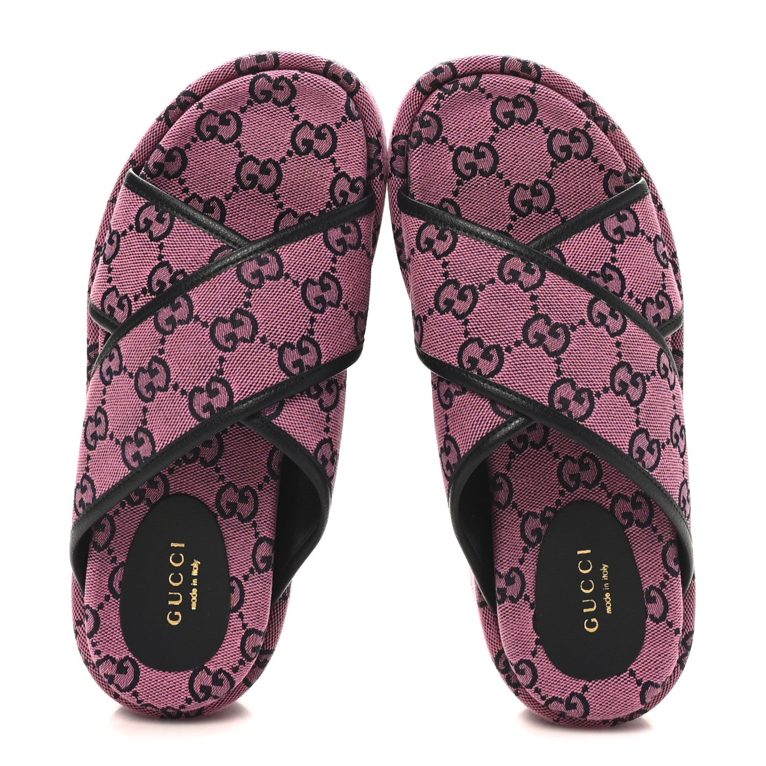 Gucci Monogram Multicolor Criss Cross Platform Slide Sandals 36.5 Pink Blue 2 of 9