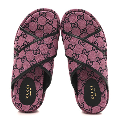 Gucci Monogram Multicolor Criss Cross Platform Slide Sandals 36.5 Pink Blue 2 of 9