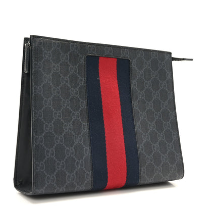 Gucci GG Supreme Monogram Selleria Calfskin Web New Web Cosmetic Case Black 3 of 7