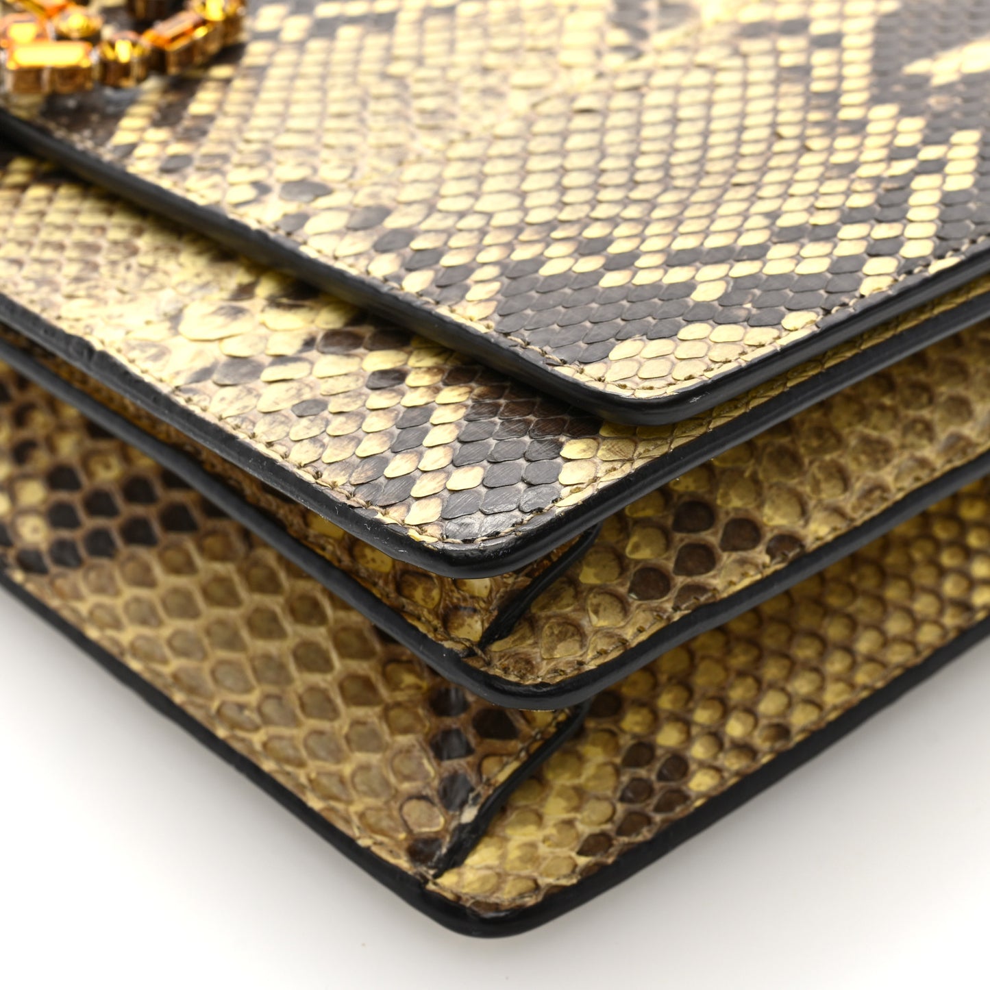 Snakeskin Crystal GG Broadway Shoulder Bag Yellow