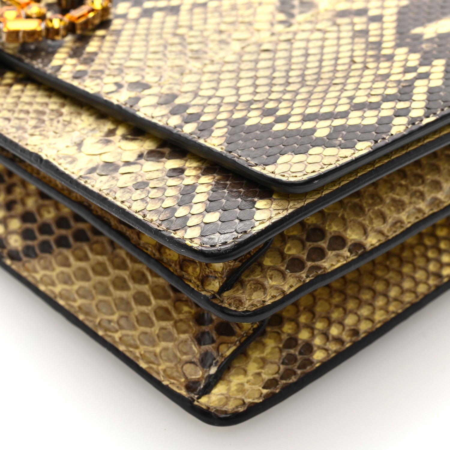 Gucci Snakeskin Crystal GG Broadway Shoulder Bag Yellow 10 of 10