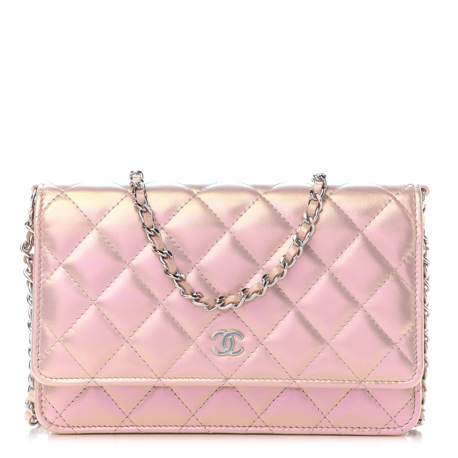 Chanel Iridescent Calfskin Quilted Wallet On Chain WOC Pink 1 of 9