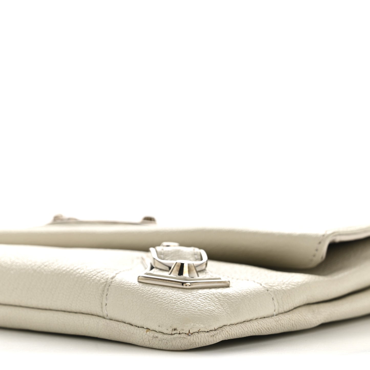 Chevre Silver Metallic Edge Hardware Envelope Clutch Gris Glace