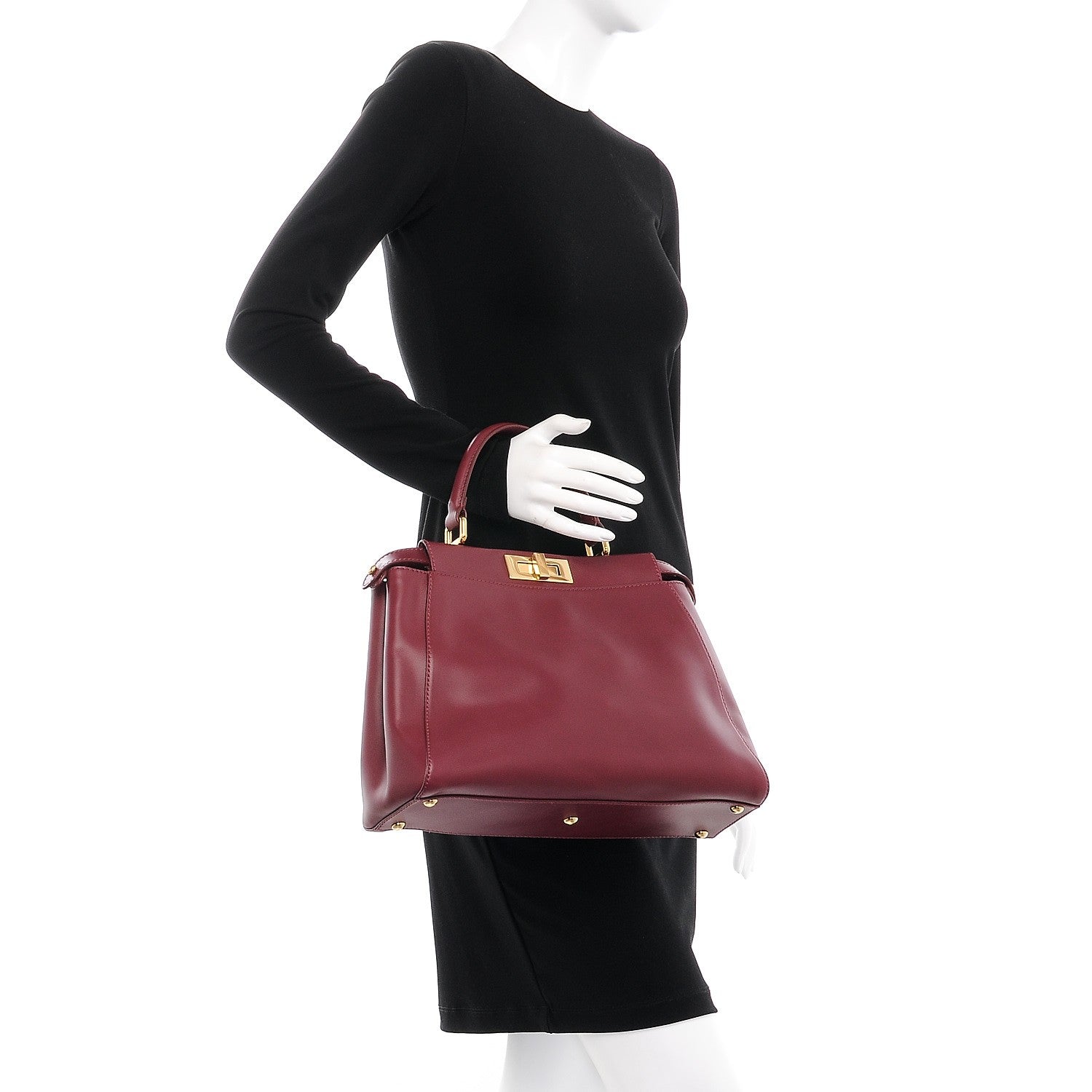 Fendi Vitello Morgan Shiny Nappa Medium Peekaboo Iconic Satchel Ciliegia Papavero 3 of 8