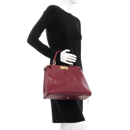 Fendi Vitello Morgan Shiny Nappa Medium Peekaboo Iconic Satchel Ciliegia Papavero 3 of 8