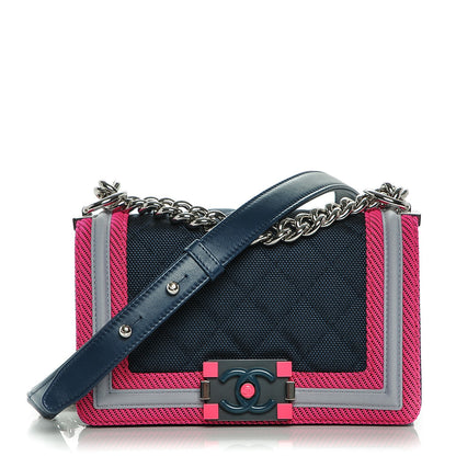 Chanel Canvas Quilted Small Fluo Boy Flap Dark Navy Fuchsia Grey 1 of 7