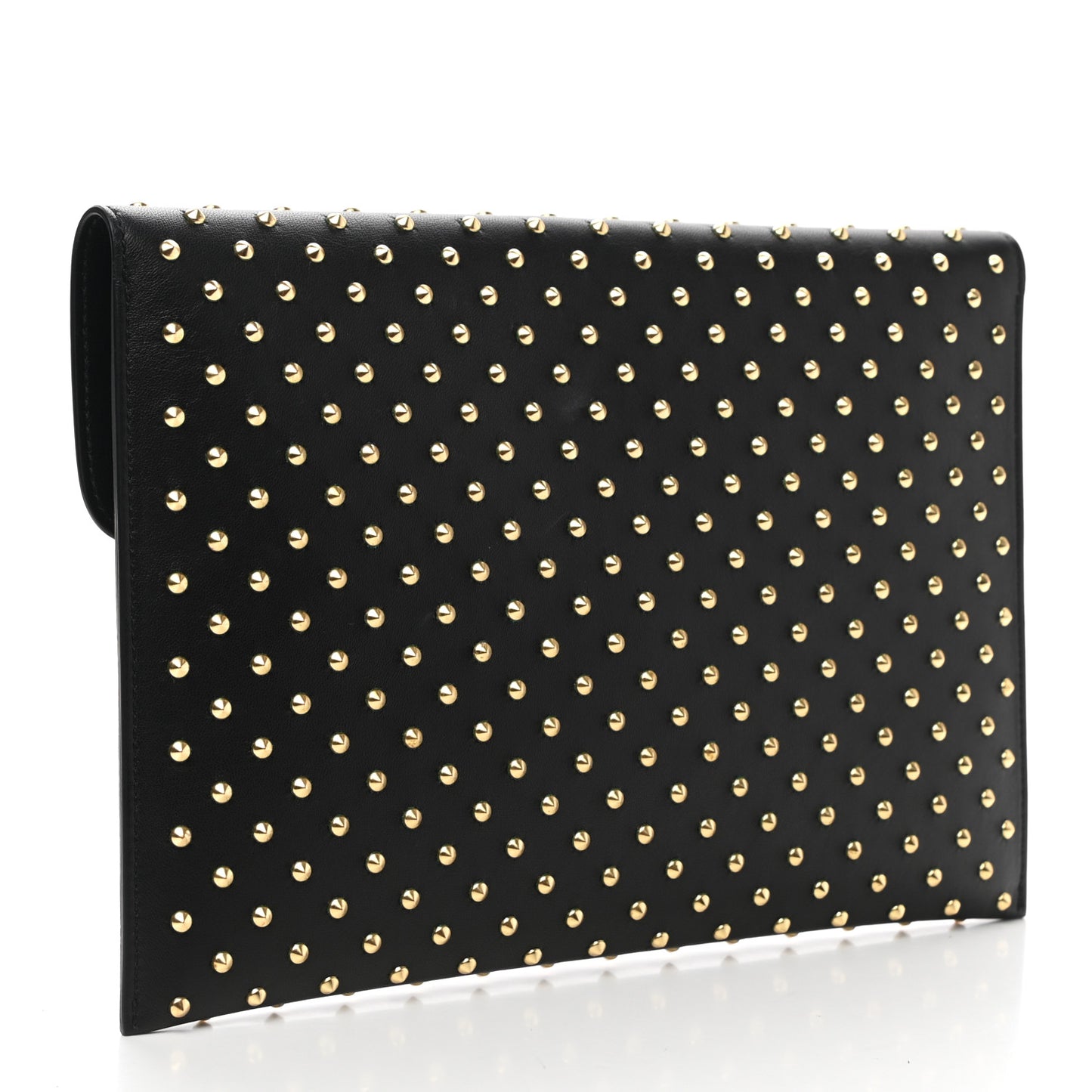 Calfskin Studded Skull Envelope Clutch Black