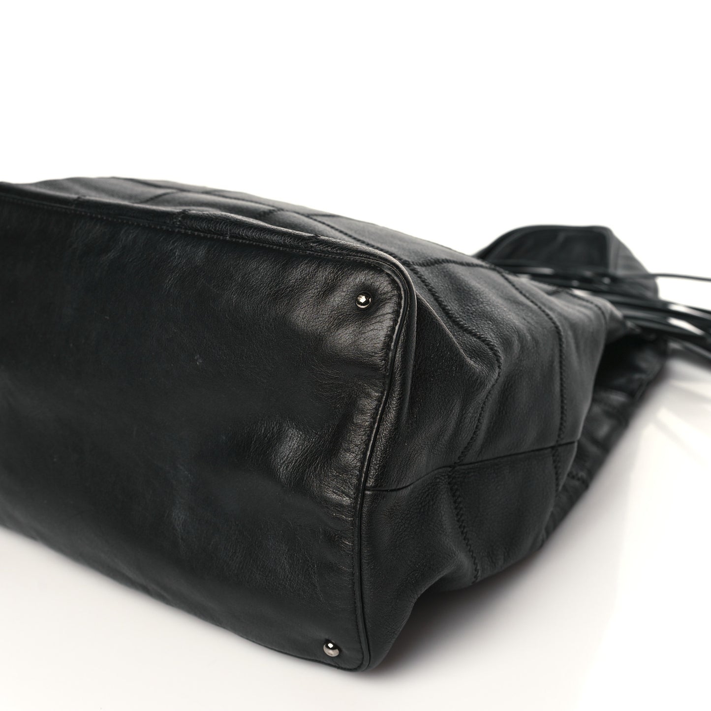 Calfskin Square Stitched Tassel Bag Black