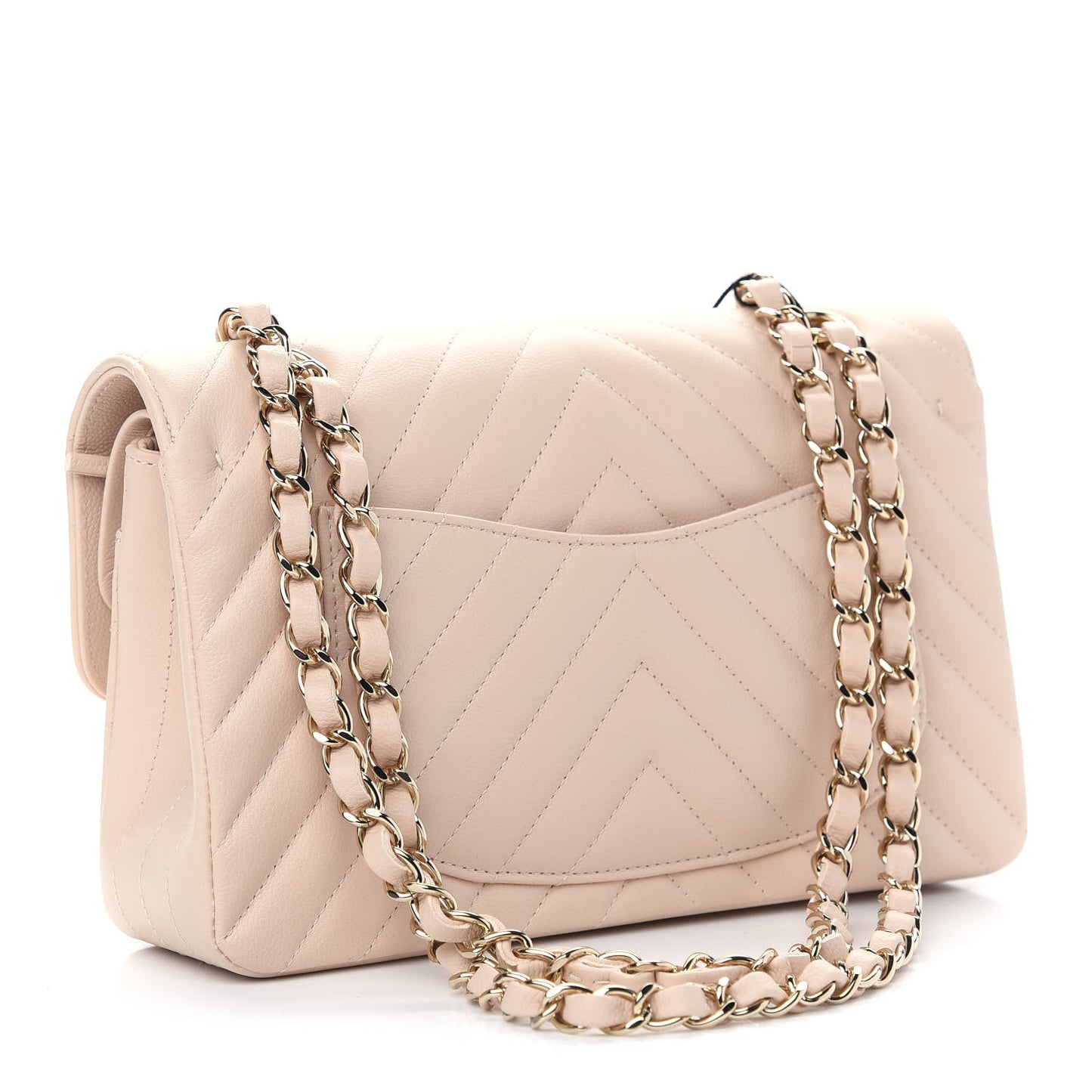 Caviar Chevron Quilted Small Double Flap Beige